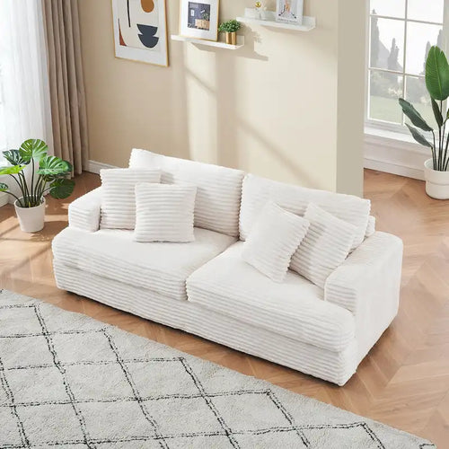 Canapé 3 places en velours côtelé avec coussins à ressorts, 4 coussins décoratifs et pieds en plastique