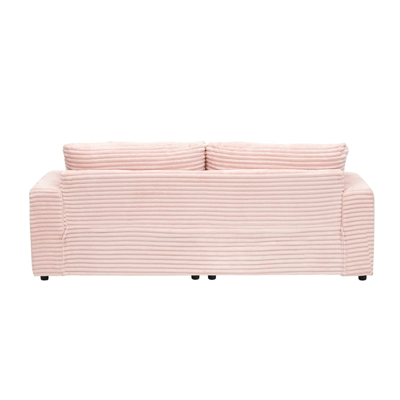 Canapé 3 places en velours côtelé avec coussins à ressorts, 4 coussins décoratifs et pieds en plastique