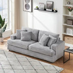 Canapé 3 places en velours côtelé avec coussins à ressorts, 4 coussins décoratifs et pieds en plastique