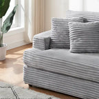 Canapé 3 places en velours côtelé avec coussins à ressorts, 4 coussins décoratifs et pieds en plastique