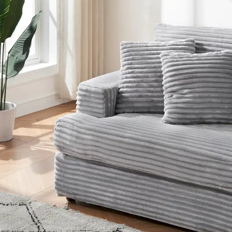 Canapé 3 places en velours côtelé avec coussins à ressorts, 4 coussins décoratifs et pieds en plastique