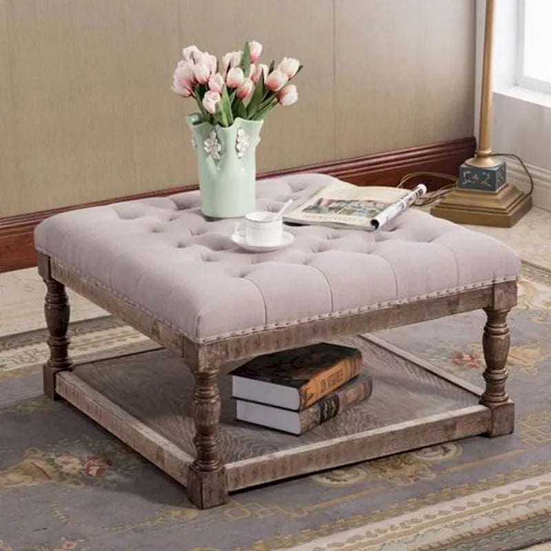 Ottoman de rangement capitonné de 30 pouces avec base en bois