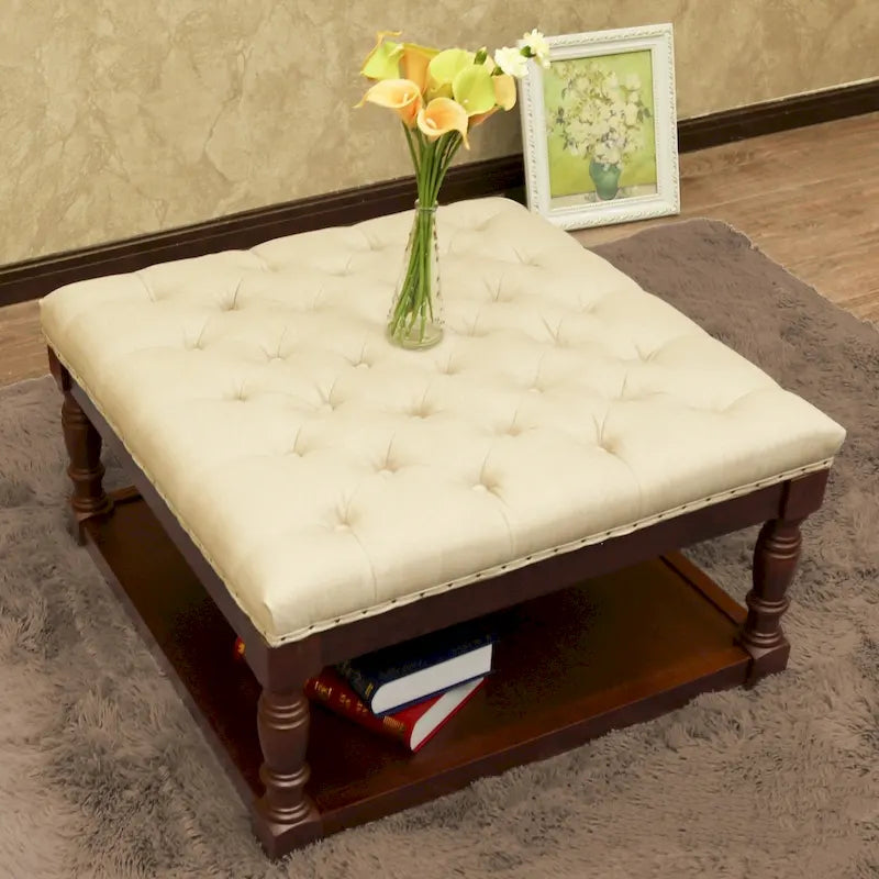 Ottoman de rangement capitonné de 30 pouces avec base en bois