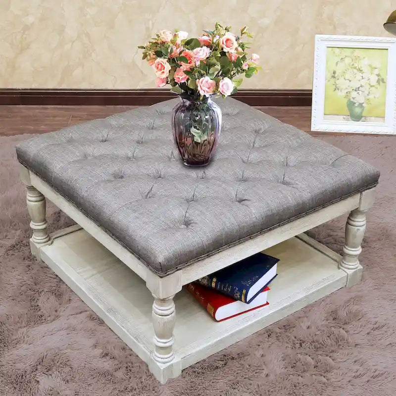 Ottoman de rangement capitonné de 30 pouces avec base en bois