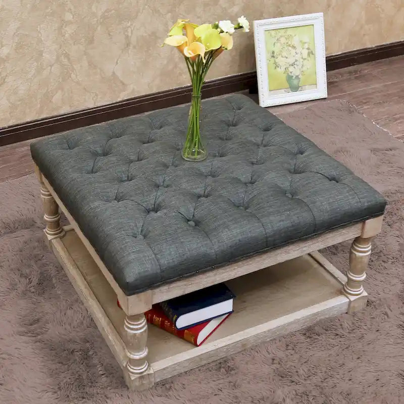 Ottoman de rangement capitonné de 30 pouces avec base en bois