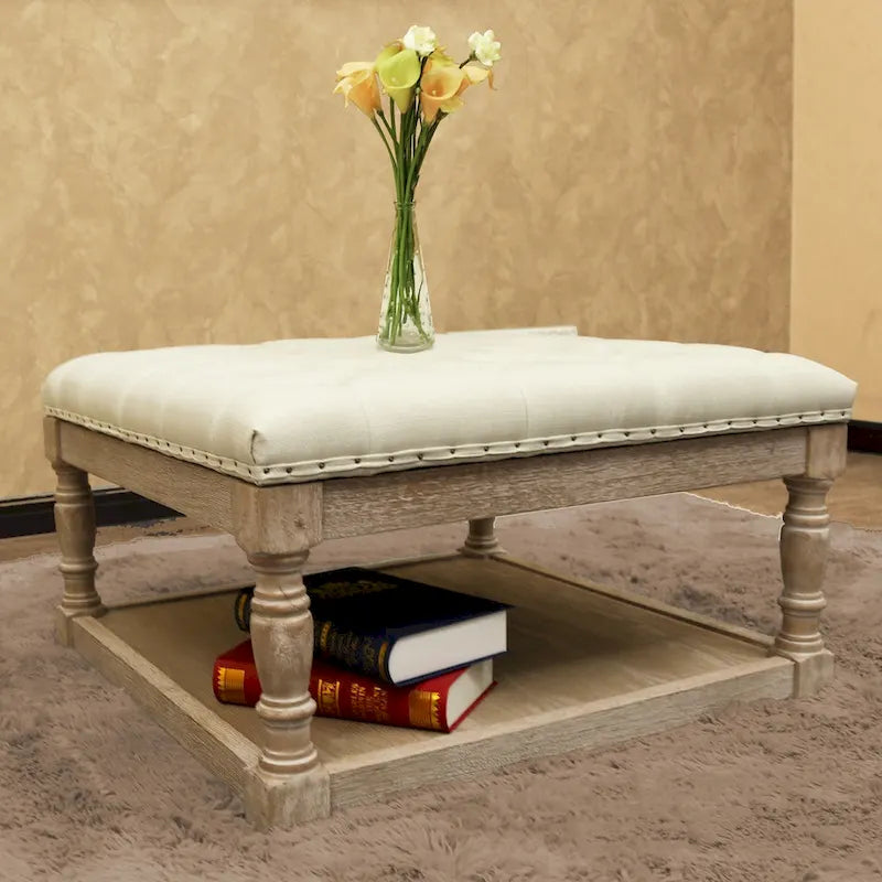 Ottoman de rangement capitonné de 30 pouces avec base en bois