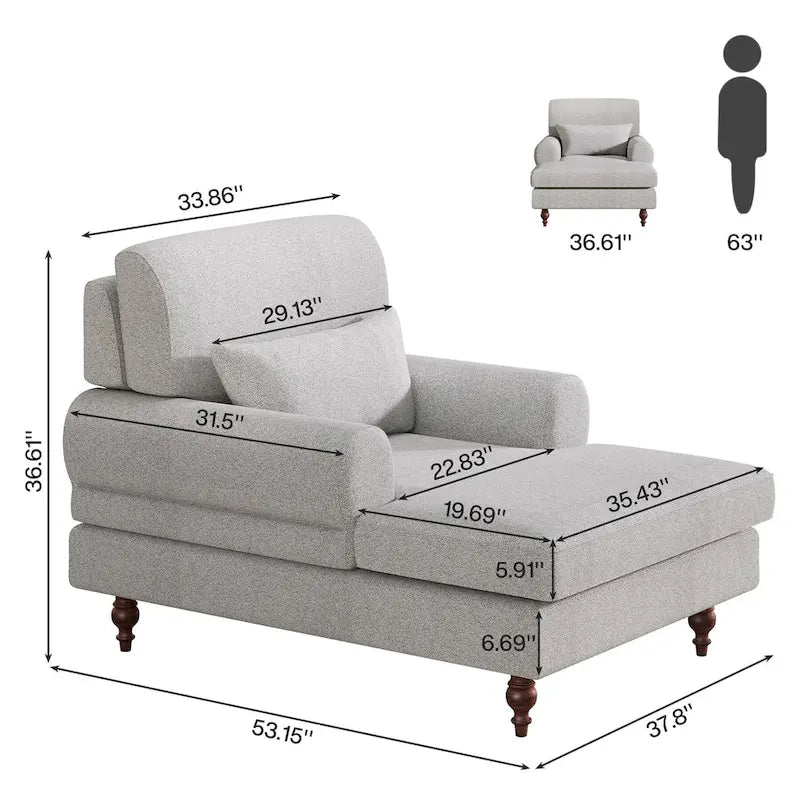 Chaise longue à dossier réglable – Chaise d'appoint intérieure moderne surdimensionnée