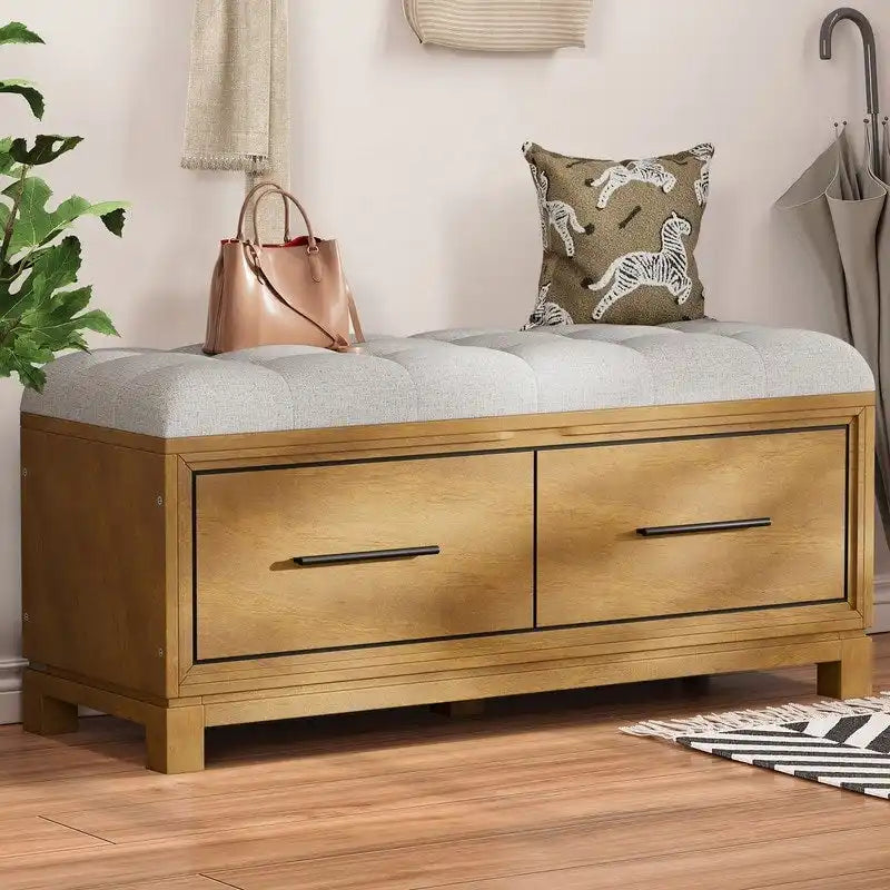 Banc à chaussures de rangement avec coussin amovible, compartiment caché et étagère inférieure