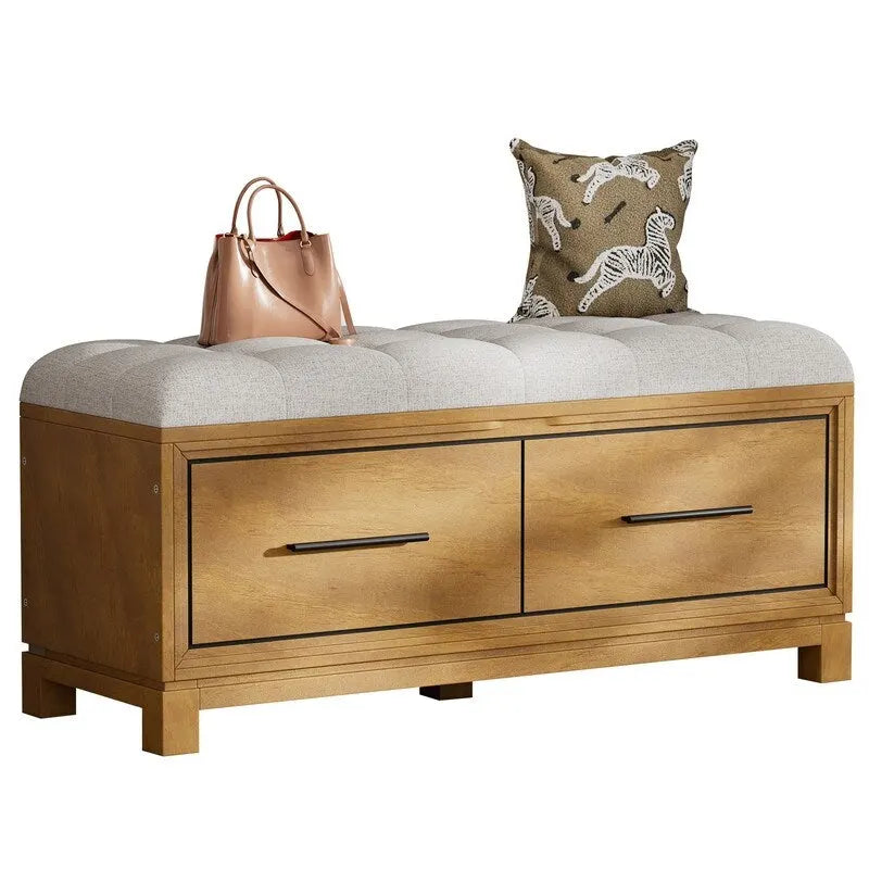 Banc à chaussures de rangement avec coussin amovible, compartiment caché et étagère inférieure