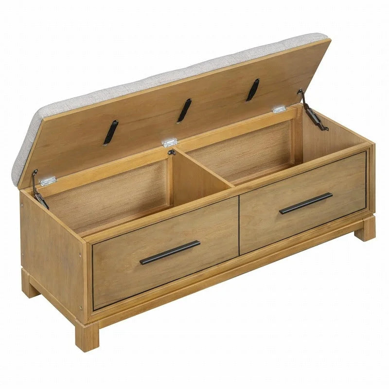 Banc à chaussures de rangement avec coussin amovible, compartiment caché et étagère inférieure