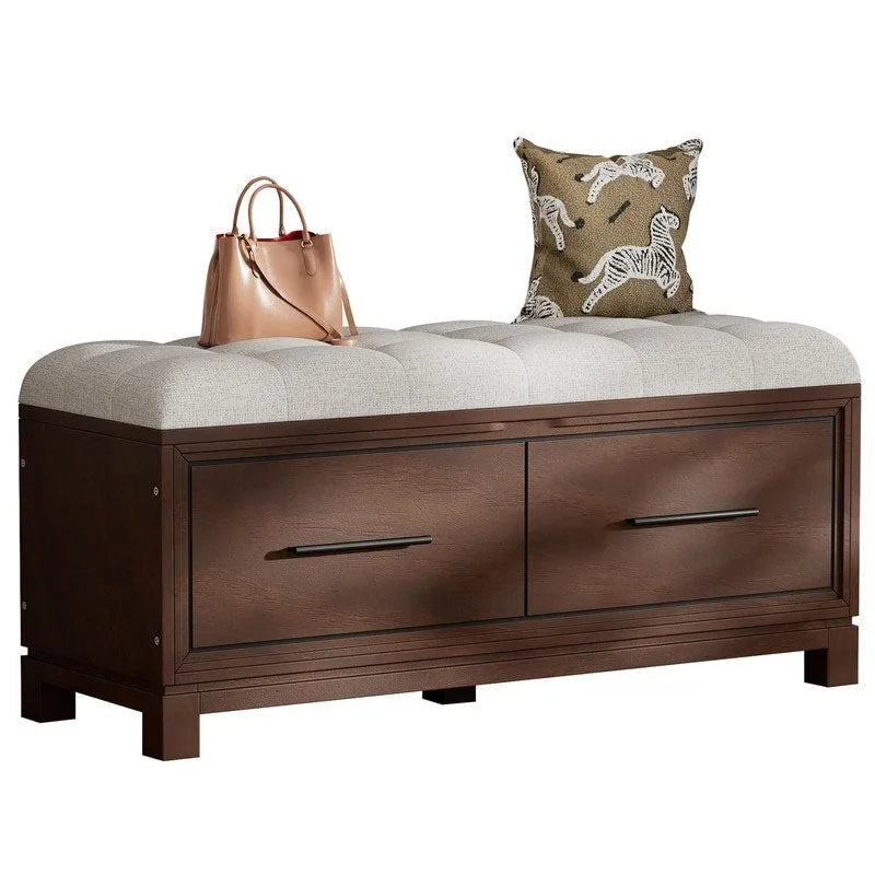 Banc à chaussures de rangement avec coussin amovible, compartiment caché et étagère inférieure
