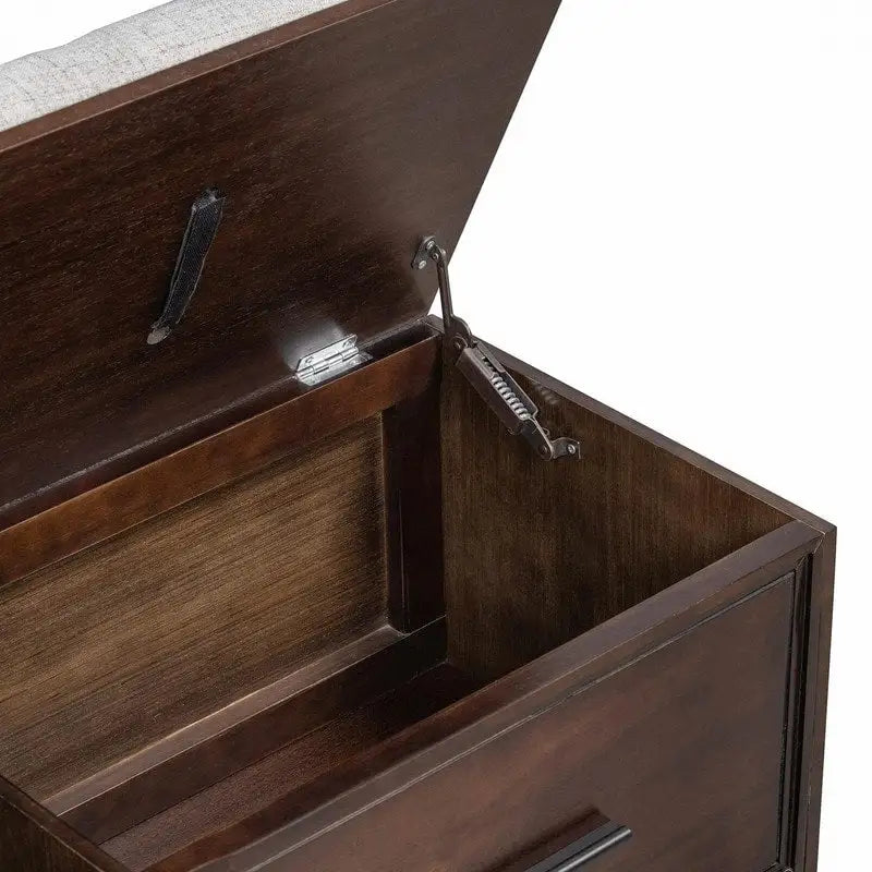 Banc à chaussures de rangement avec coussin amovible, compartiment caché et étagère inférieure