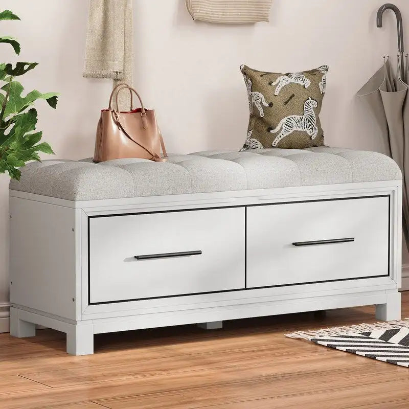 Banc à chaussures de rangement avec coussin amovible, compartiment caché et étagère inférieure