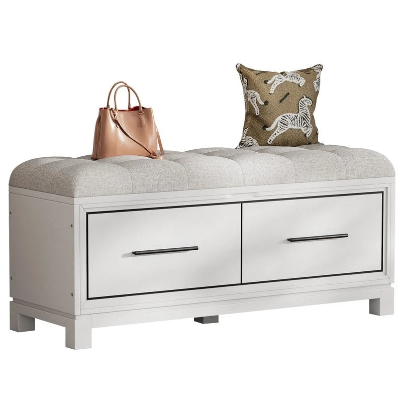 Banc à chaussures de rangement avec coussin amovible, compartiment caché et étagère inférieure