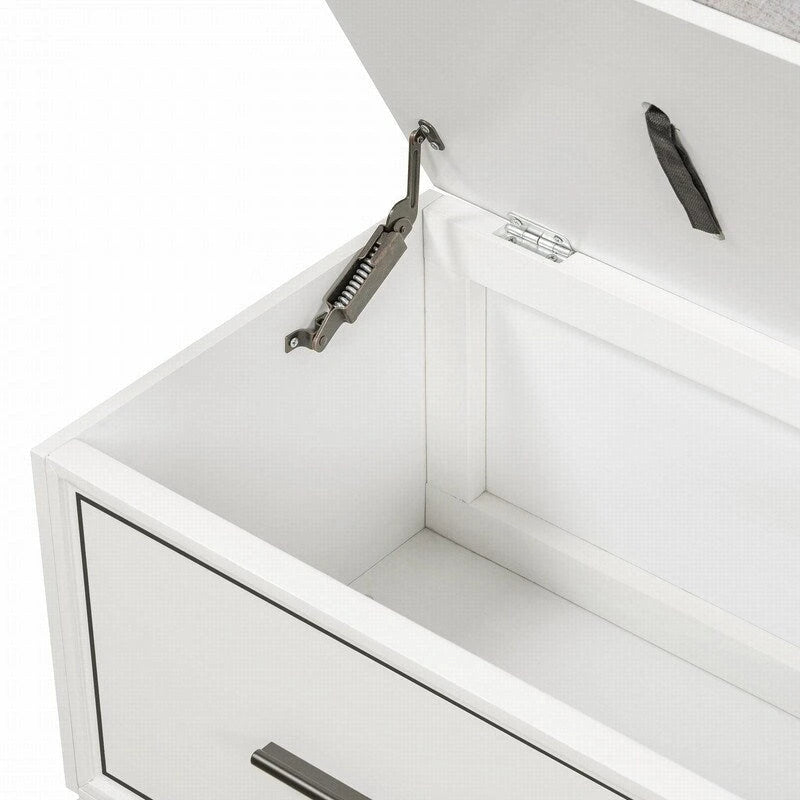 Banc à chaussures de rangement avec coussin amovible, compartiment caché et étagère inférieure