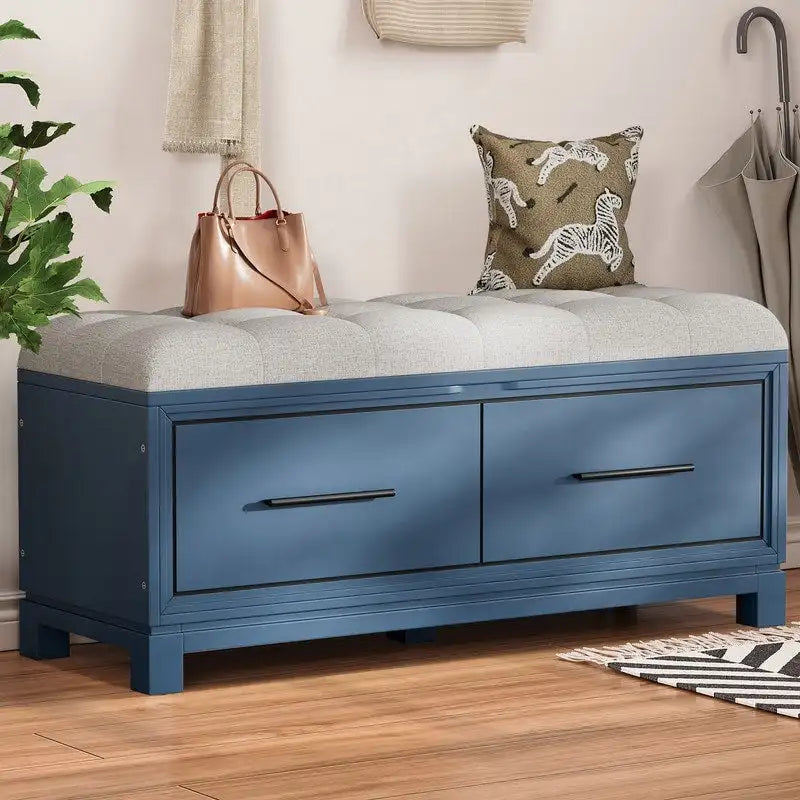 Banc à chaussures de rangement avec coussin amovible, compartiment caché et étagère inférieure