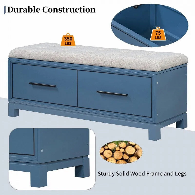 Banc à chaussures de rangement avec coussin amovible, compartiment caché et étagère inférieure