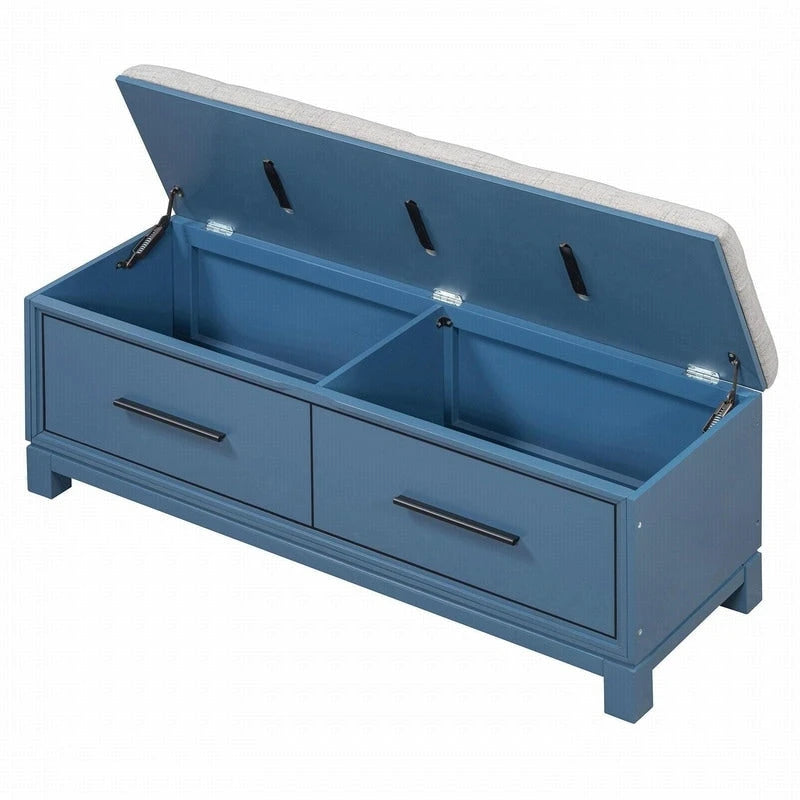 Banc à chaussures de rangement avec coussin amovible, compartiment caché et étagère inférieure