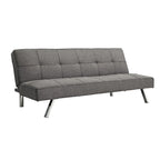 Canapé-lit futon convertible à structure métallique avec pieds en acier inoxydable – Lin gris