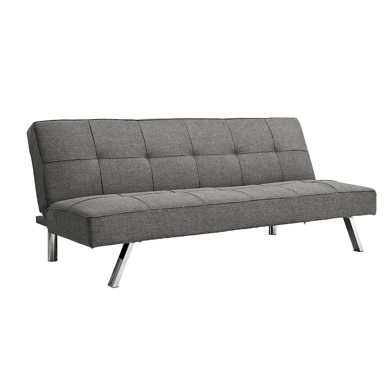Canapé-lit futon convertible à structure métallique avec pieds en acier inoxydable – Lin gris