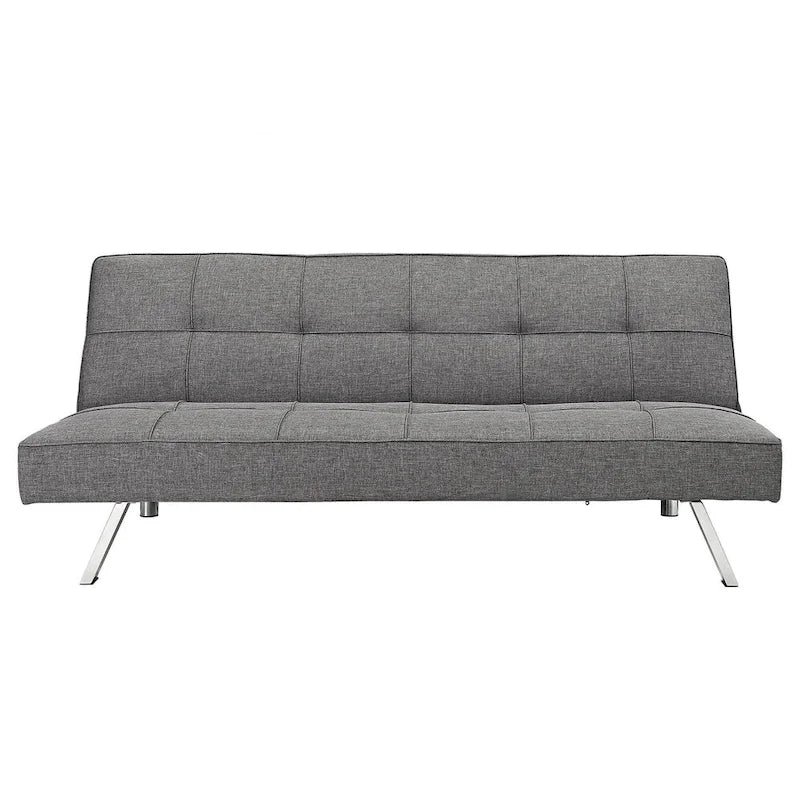 Canapé-lit futon convertible à structure métallique avec pieds en acier inoxydable – Lin gris