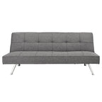 Canapé-lit futon convertible à structure métallique avec pieds en acier inoxydable – Lin gris