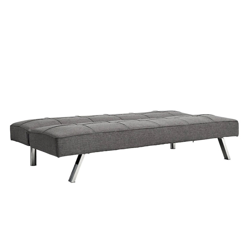 Canapé-lit futon convertible à structure métallique avec pieds en acier inoxydable – Lin gris
