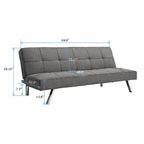 Canapé-lit futon convertible à structure métallique avec pieds en acier inoxydable – Lin gris