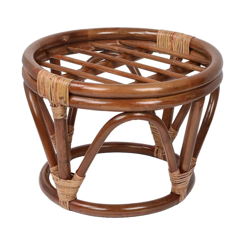 Pouf rond en rotin avec coussin tapissé touffeté — 45 cm