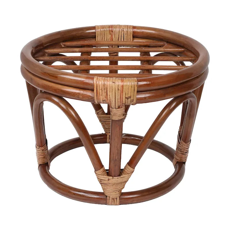 Pouf rond en rotin avec coussin tapissé touffeté — 45 cm