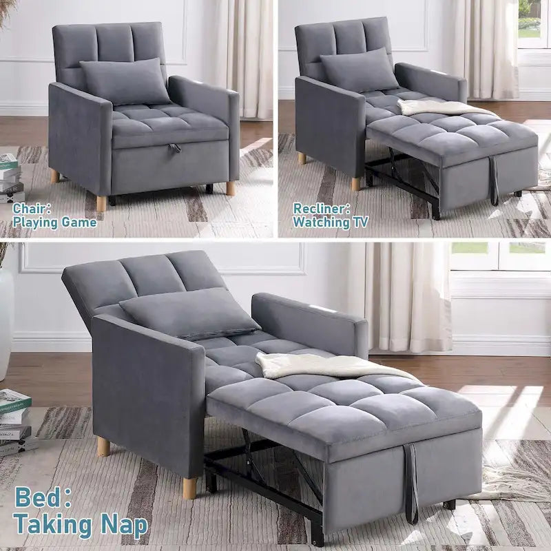 Fauteuil-lit convertible 3-en-1 avec dossier réglable