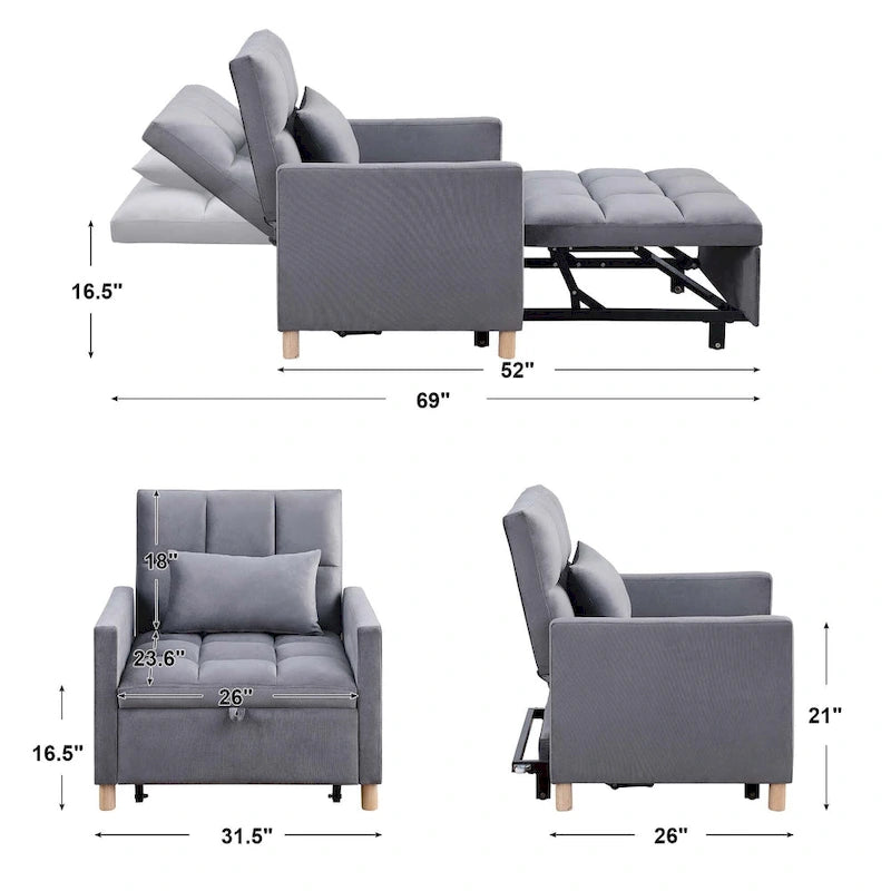 Fauteuil-lit convertible 3-en-1 avec dossier réglable