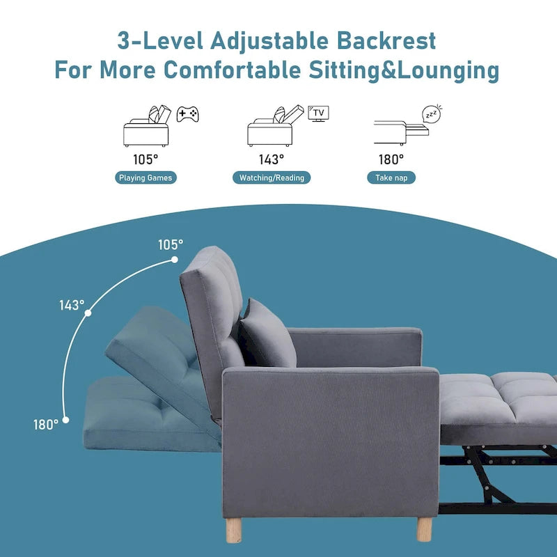 Fauteuil-lit convertible 3-en-1 avec dossier réglable