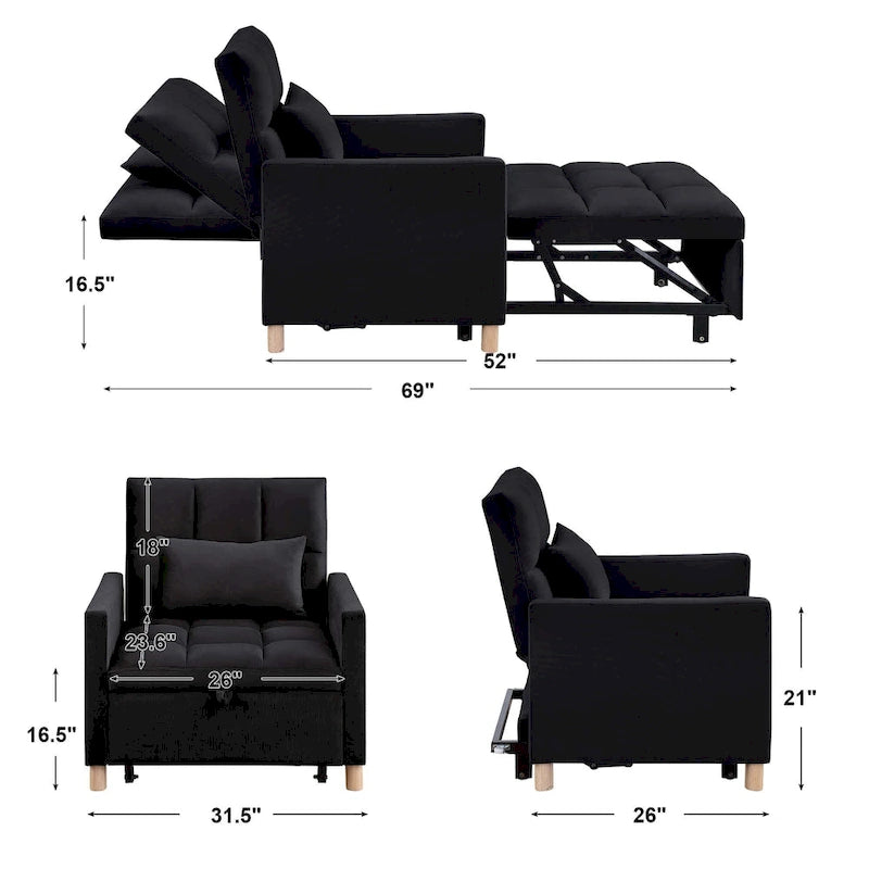 Fauteuil-lit convertible 3-en-1 avec dossier réglable