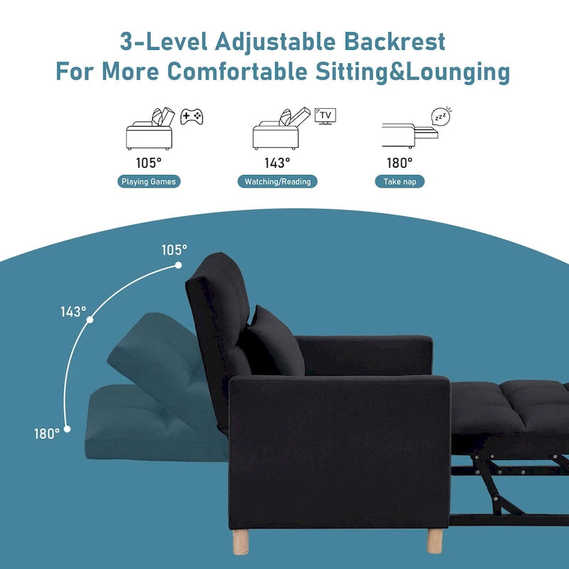 Fauteuil-lit convertible 3-en-1 avec dossier réglable
