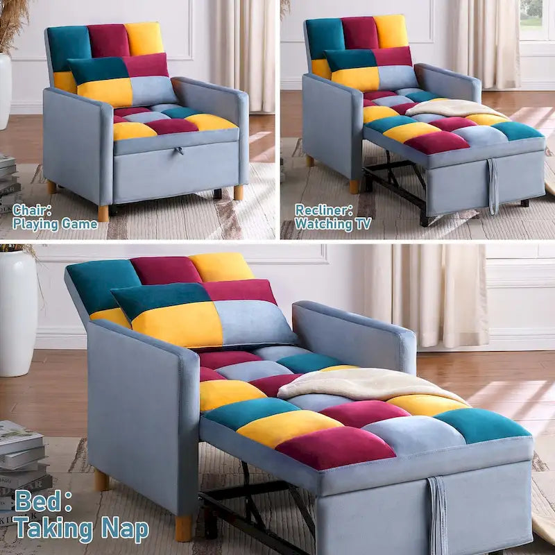 Fauteuil-lit convertible 3-en-1 avec dossier réglable
