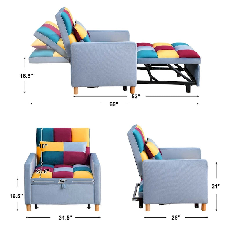 Fauteuil-lit convertible 3-en-1 avec dossier réglable