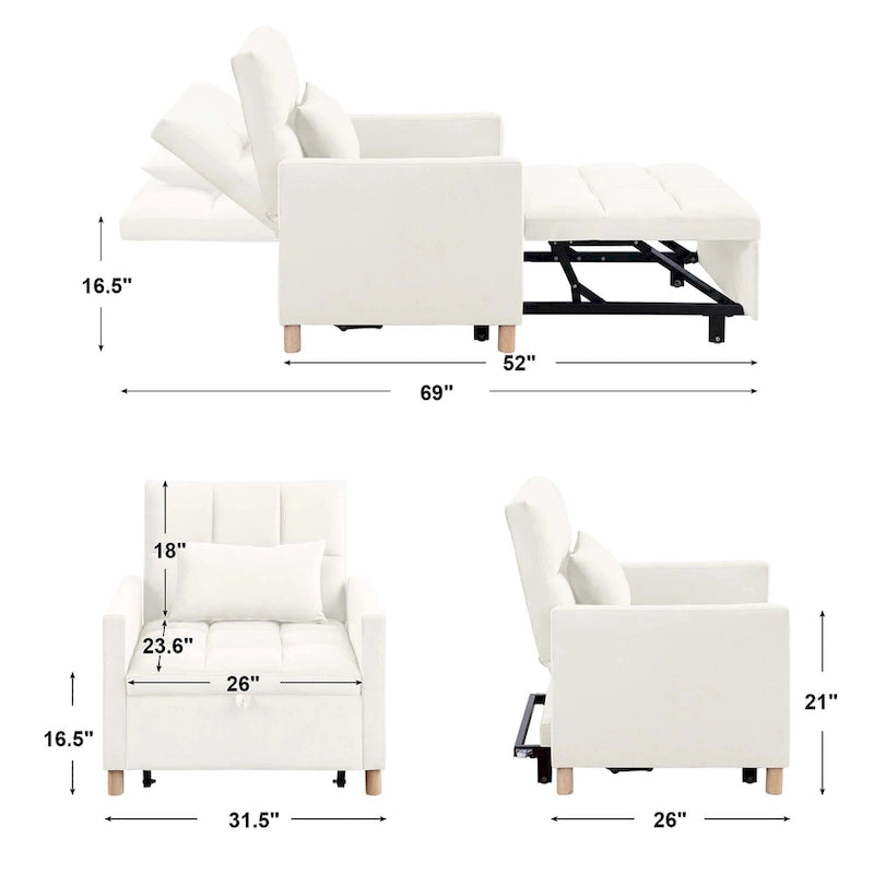 Fauteuil-lit convertible 3-en-1 avec dossier réglable