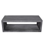 Table basse en bois de manguier de 147 cm avec étagère inférieure ouverte et piètement traîneau gris anthracite