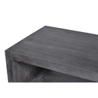Table basse en bois de manguier de 147 cm avec étagère inférieure ouverte et piètement traîneau gris anthracite