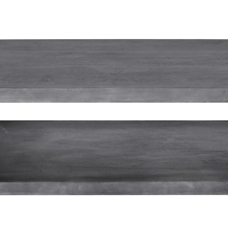 Table basse en bois de manguier de 147 cm avec étagère inférieure ouverte et piètement traîneau gris anthracite