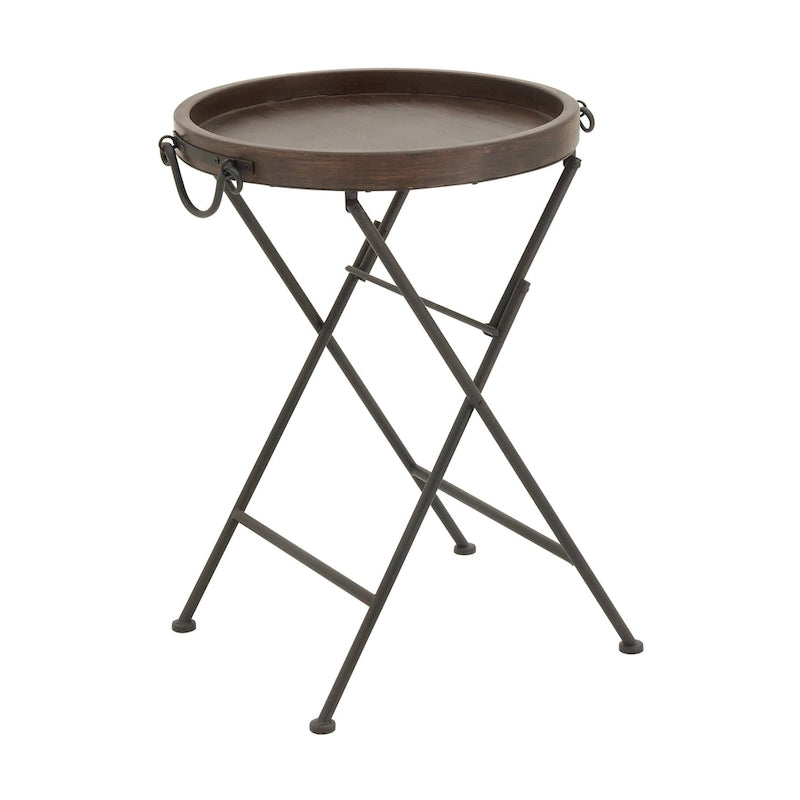 Table d'appoint en métal avec plateau en bois – Piètement en X noir