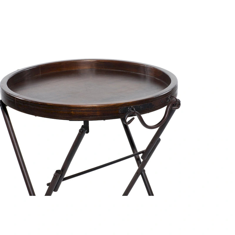 Table d'appoint en métal avec plateau en bois – Piètement en X noir