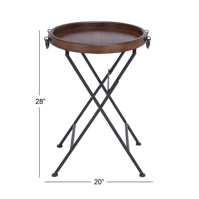 Table d'appoint en métal avec plateau en bois – Piètement en X noir