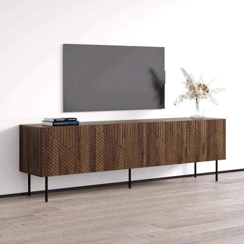 Meuble TV Art déco pour téléviseurs jusqu'à 85" – Console multimédia large en bois mat