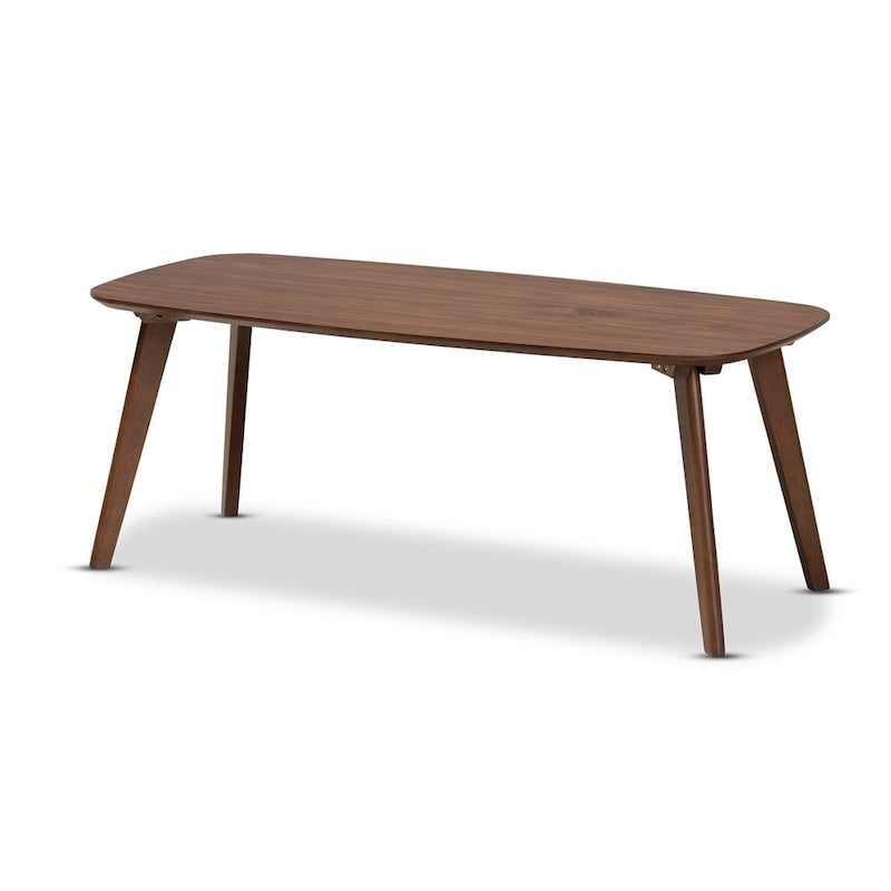 Table basse style moderniste du milieu du siècle en noyer – Bois d'hévéa massif avec pieds inclinés