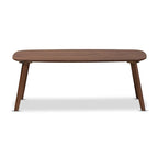 Table basse style moderniste du milieu du siècle en noyer – Bois d'hévéa massif avec pieds inclinés