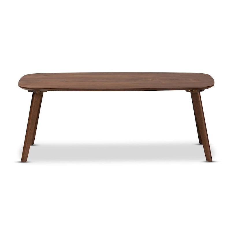 Table basse style moderniste du milieu du siècle en noyer – Bois d'hévéa massif avec pieds inclinés