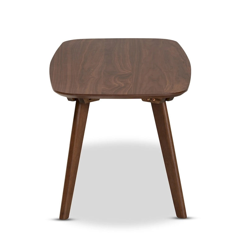 Table basse style moderniste du milieu du siècle en noyer – Bois d'hévéa massif avec pieds inclinés