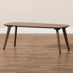 Table basse style moderniste du milieu du siècle en noyer – Bois d'hévéa massif avec pieds inclinés